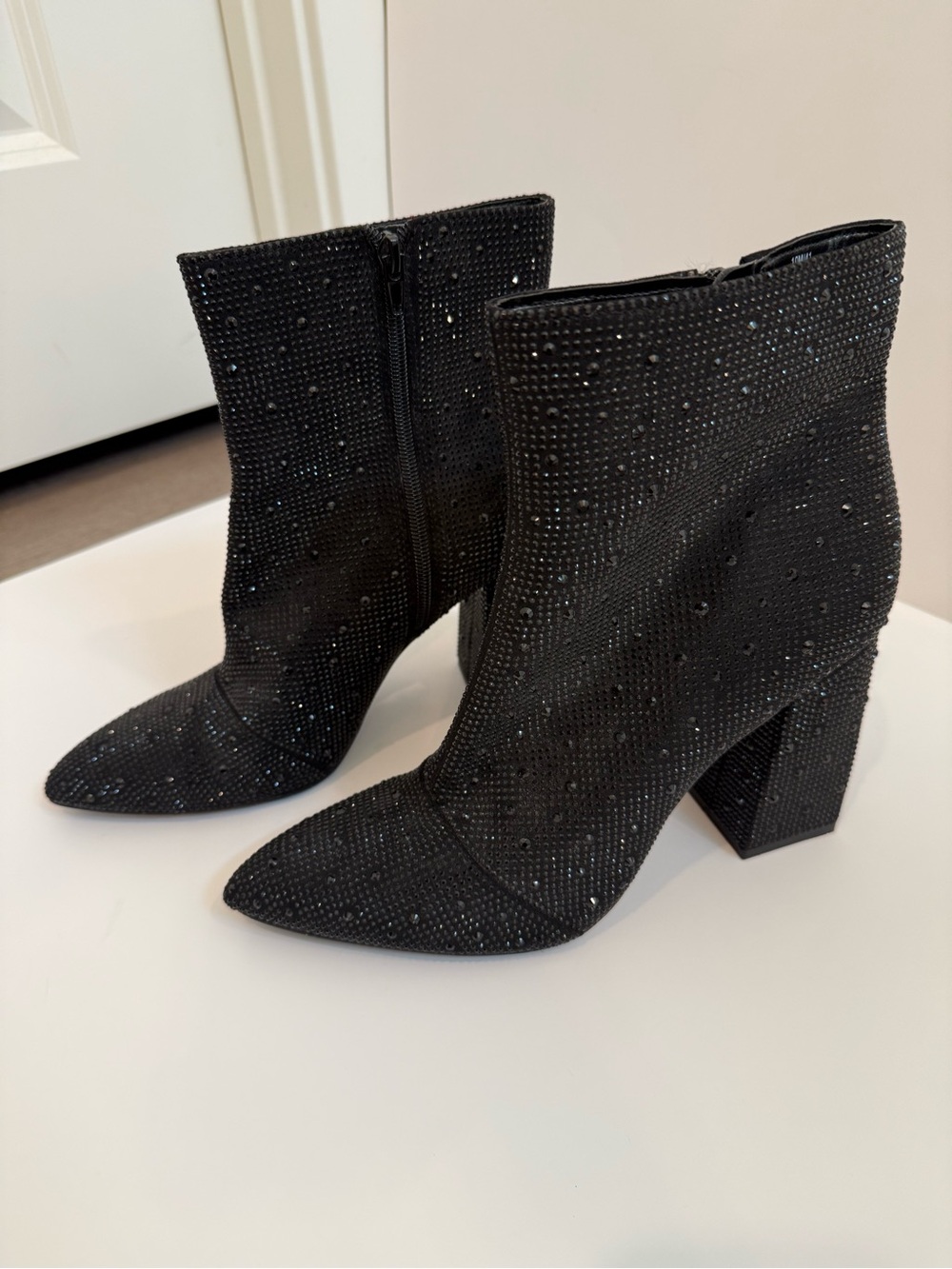 BCBGeneration Black Jeweled Pointed-Toe Block Heel Ankle Boots
